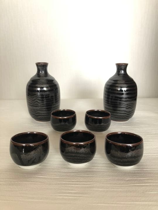 酒器揃　青木龍山　天目渚