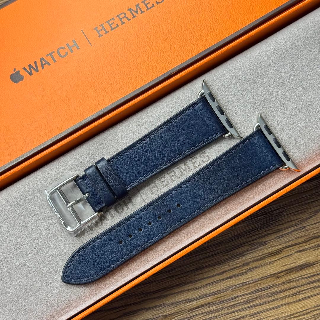 2525 ほぼ未使用　Apple Watch エルメス　ネイビー　レザーバンド