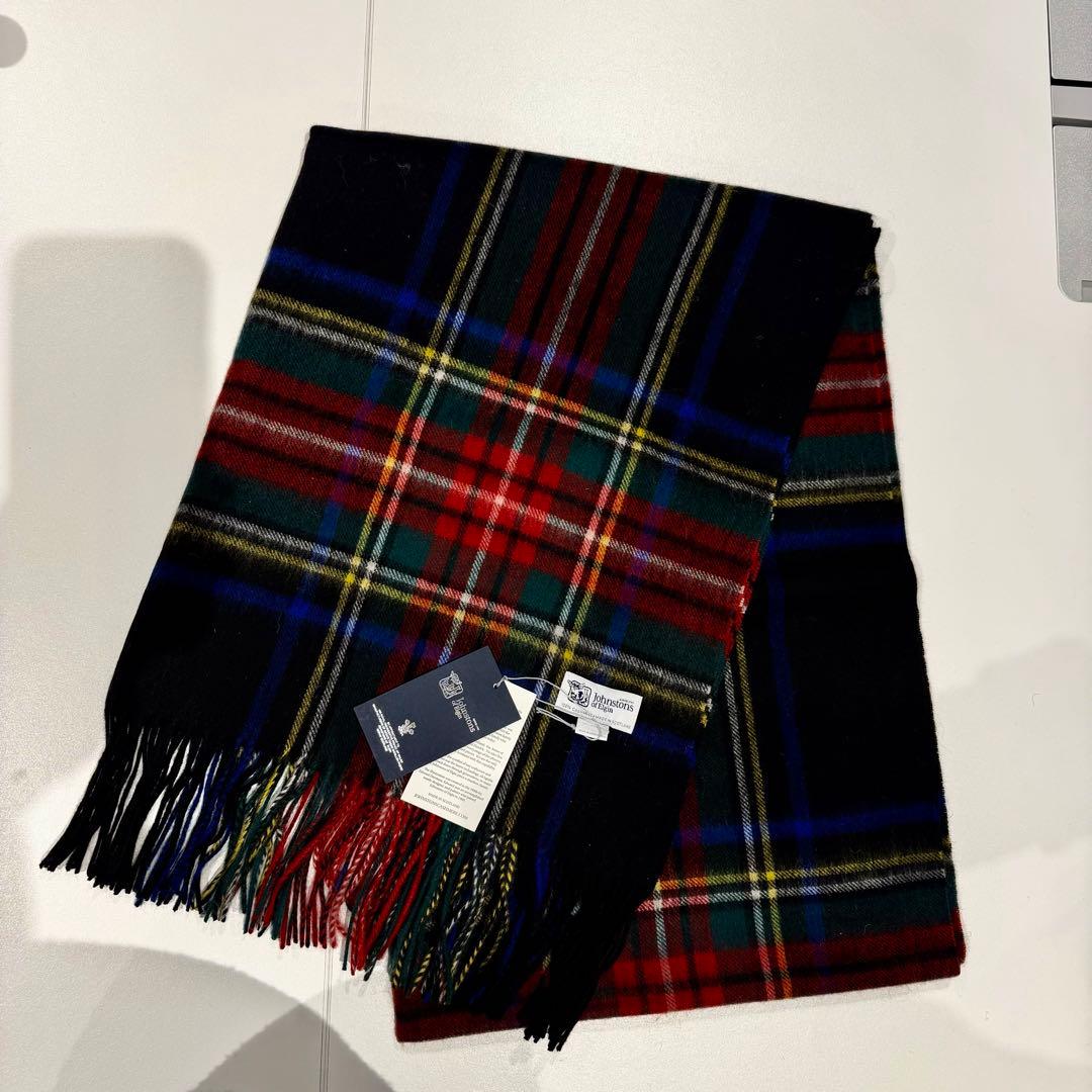 ジョンストンズ カシミア 大判ストール マフラー ブラックスチュワート（即発）