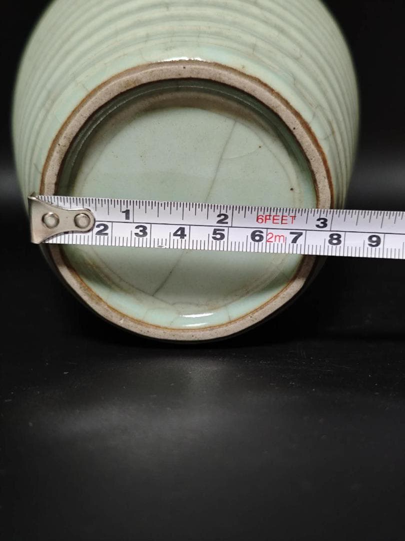 明時代　青磁龍泉窯弦紋花瓶龍泉窯明官窯物　元箱付き(E-10)