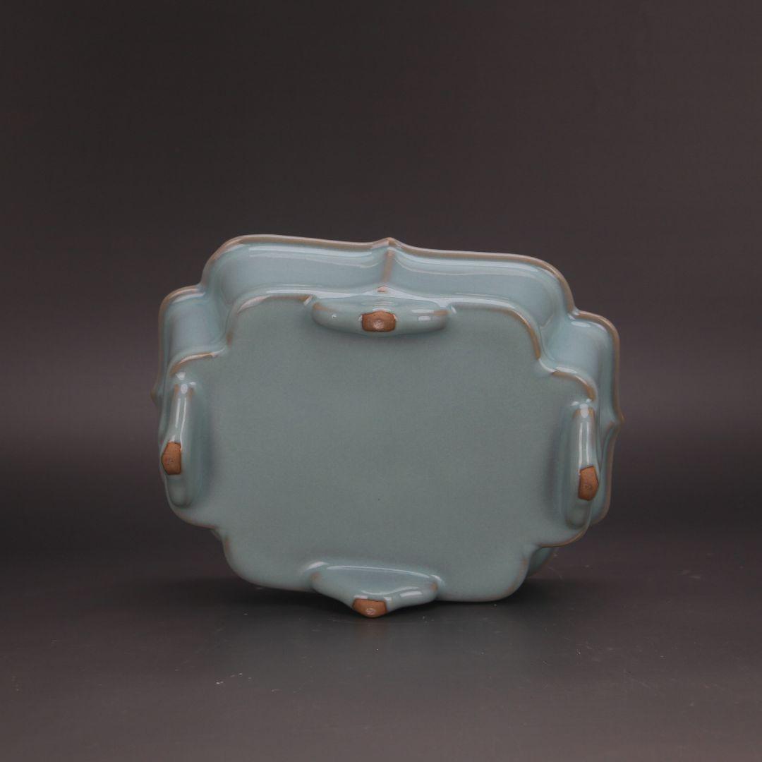 宋汝窯天青釉多方洗四足盆 文房具 書道具 文房具 現代工芸品美術品 置物