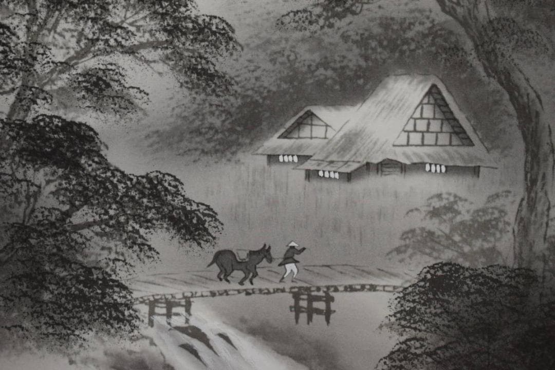 真作/大雪/山水人物図/布袋屋掛軸HI-211