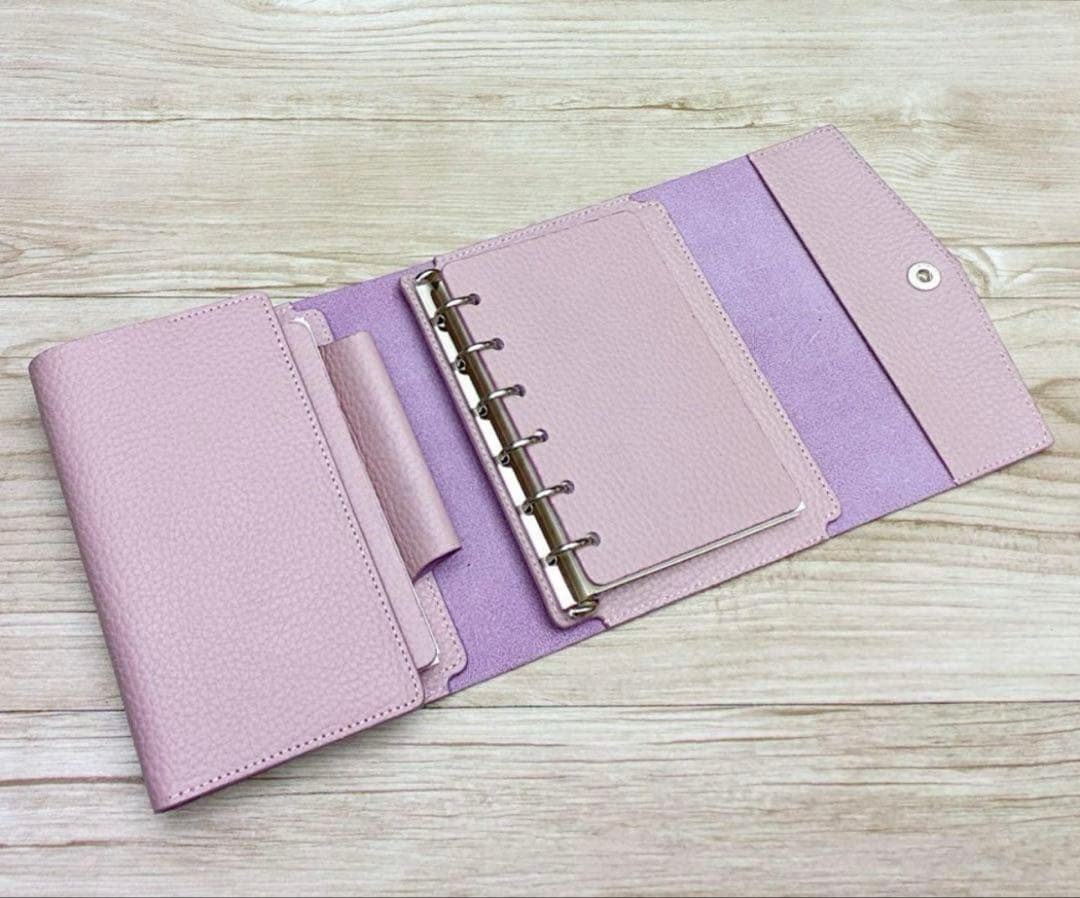 【新品】手帳 ミニ6システム ダブルリング 2セット分 レザー ピンクベージュ