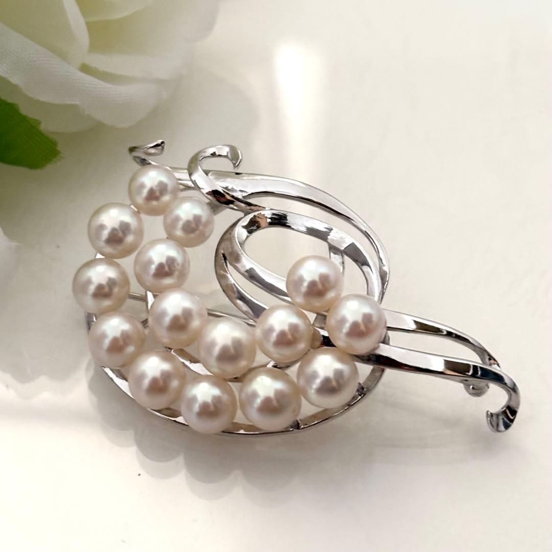 290【タサキ】シルバー　パール　ブローチ