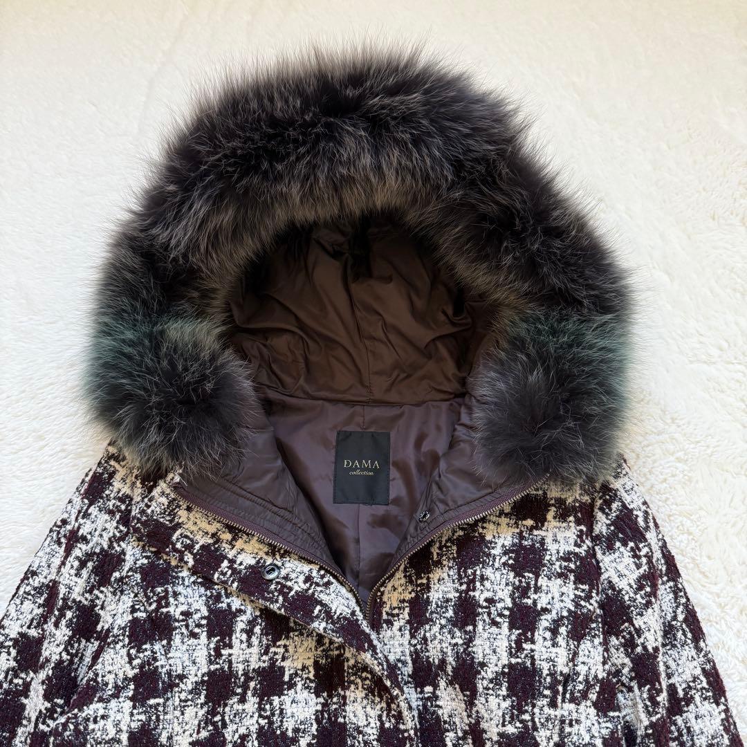 【美品】DAMA collection フード付き ツイードコート 千鳥格子 M