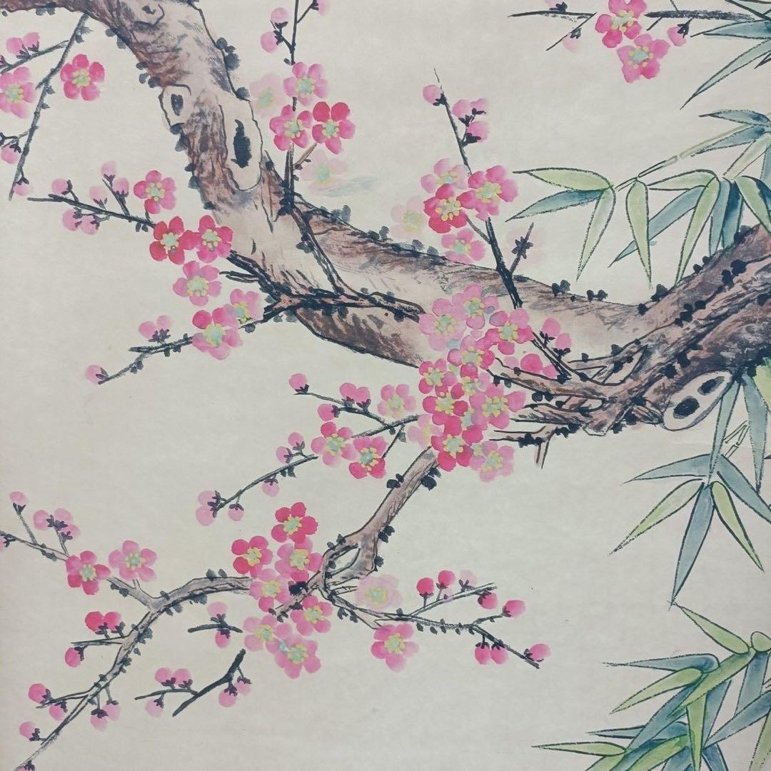 【証書付き・中堂画】花鳥図 掛軸　手描き作品　大型サイズ 70×173cm