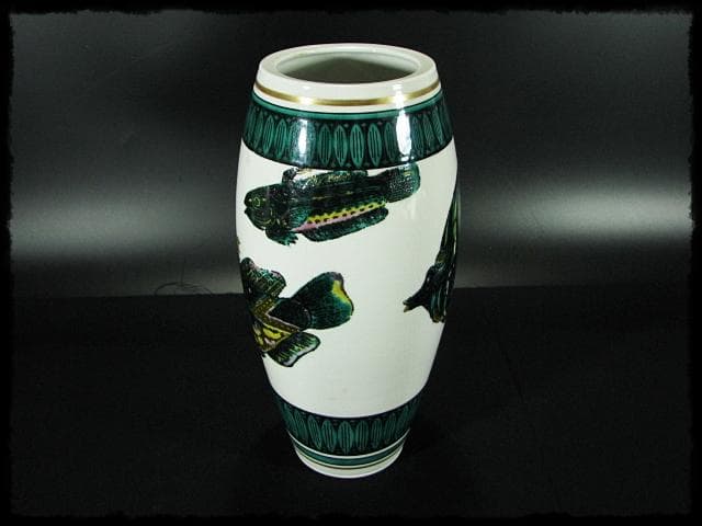 北出 塔次郎 瑞潮 色絵 花入 九谷 花器 師波山憲吉 四方桟共箱 d87