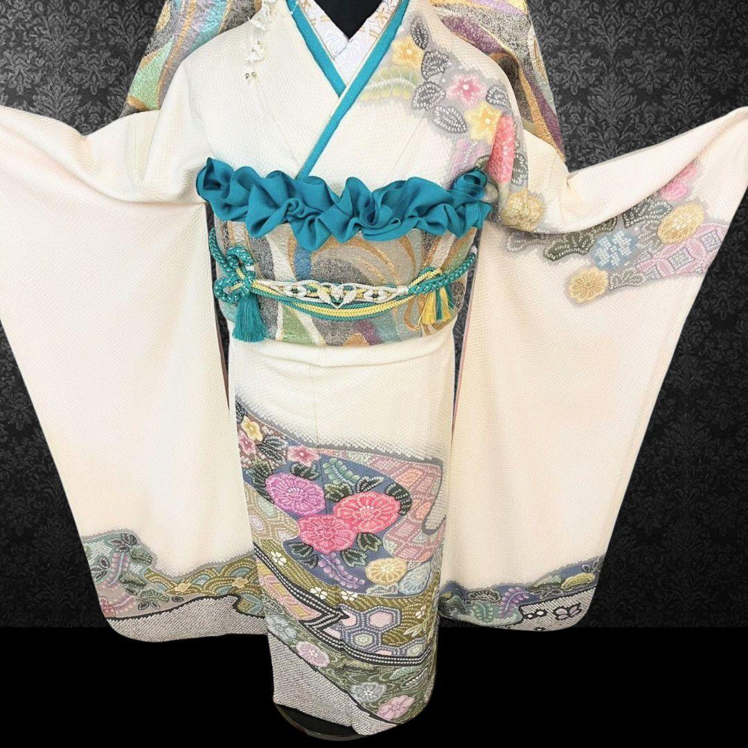 振袖フルセット(7点)・成人式・総絞り・エンボス加工・胴裏正絹・正絹・逸品