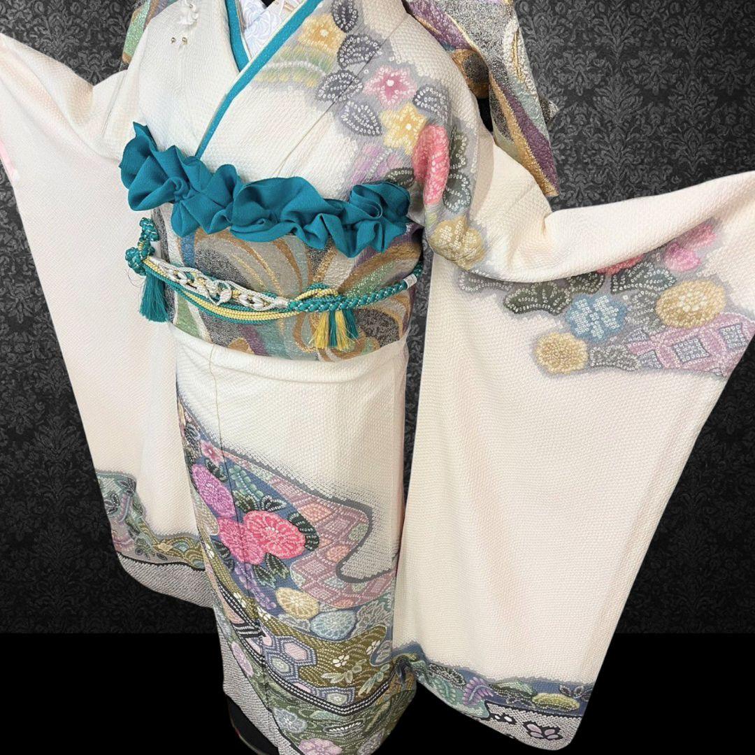 振袖フルセット(7点)・成人式・総絞り・エンボス加工・胴裏正絹・正絹・逸品