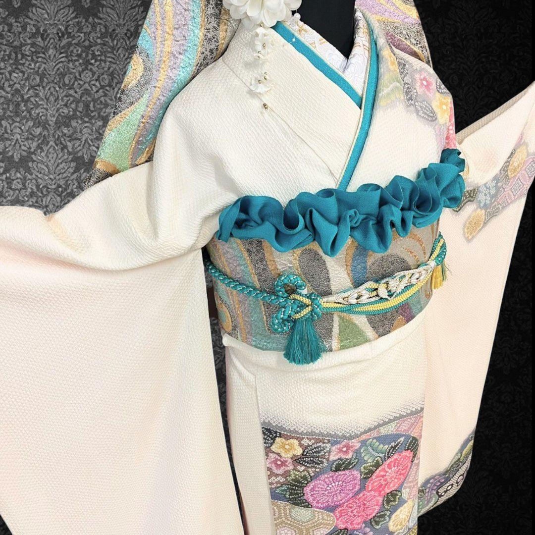 振袖フルセット(7点)・成人式・総絞り・エンボス加工・胴裏正絹・正絹・逸品