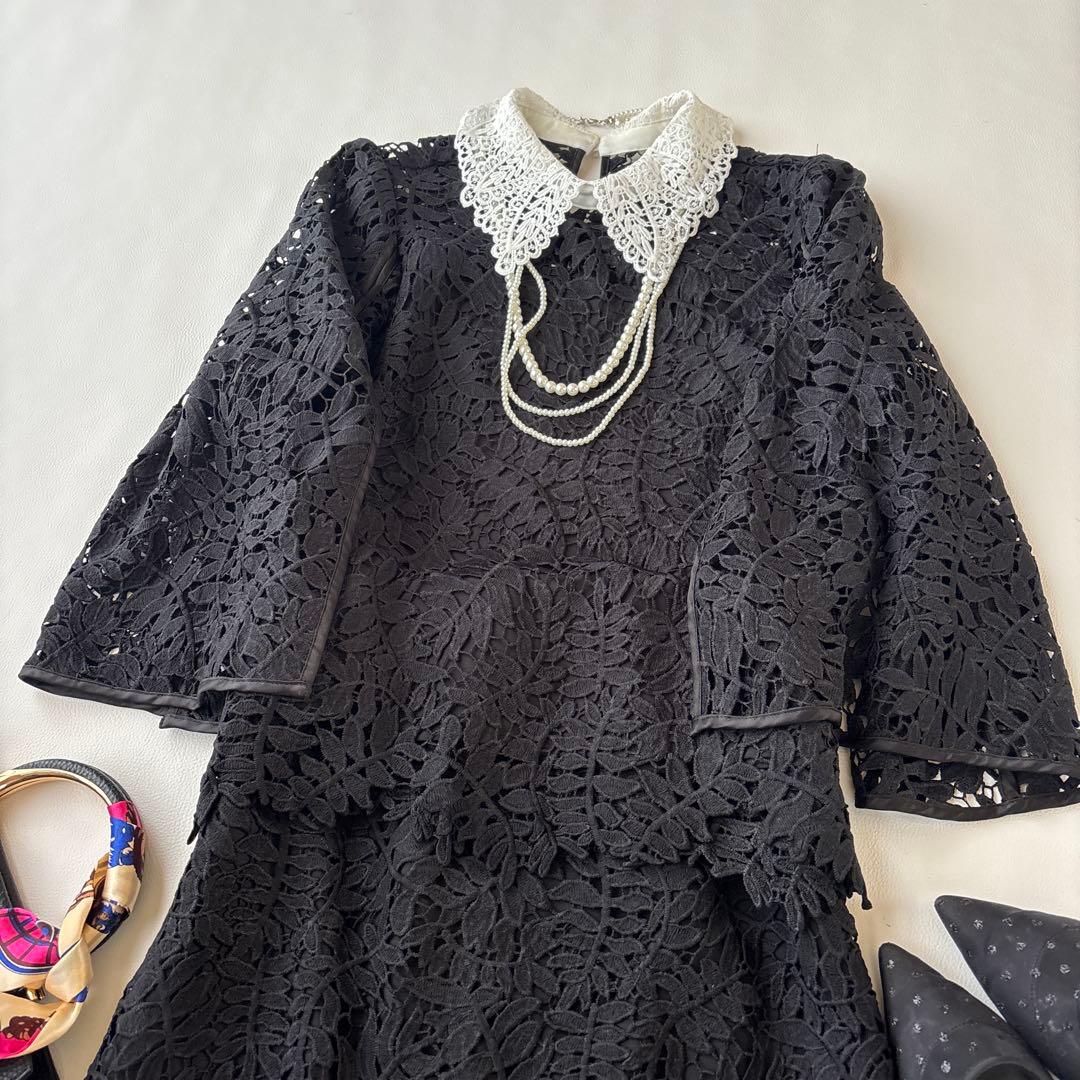 美品♡レジャ leja ドレス リーフレースカラー セットアップ ブラック M
