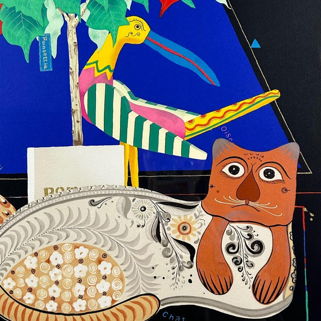 美品 中島千波「ポインセチア」リトグラフ 直筆サイン・落款有 額縁入り 日本画家