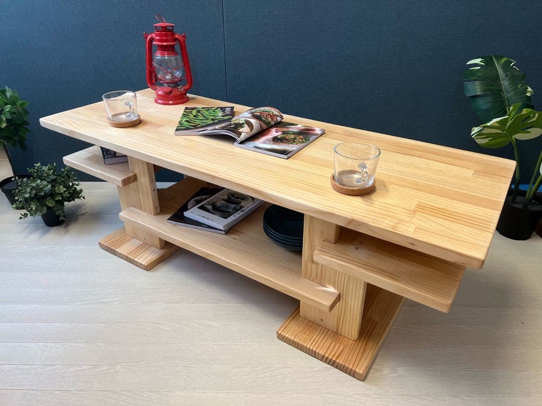 【在庫整理】 ローテーブル 木組みたっぷり収納 120cm 45cm パイン