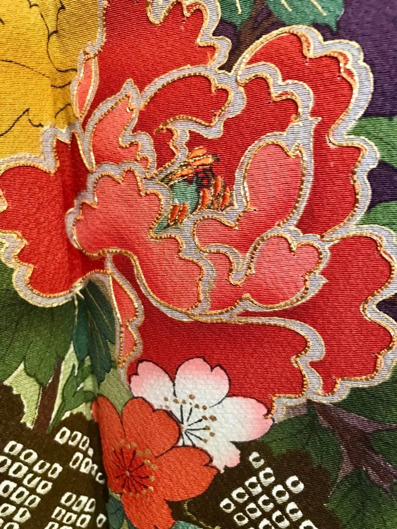 振袖　超美品　正絹　金糸刺繍　濃紫