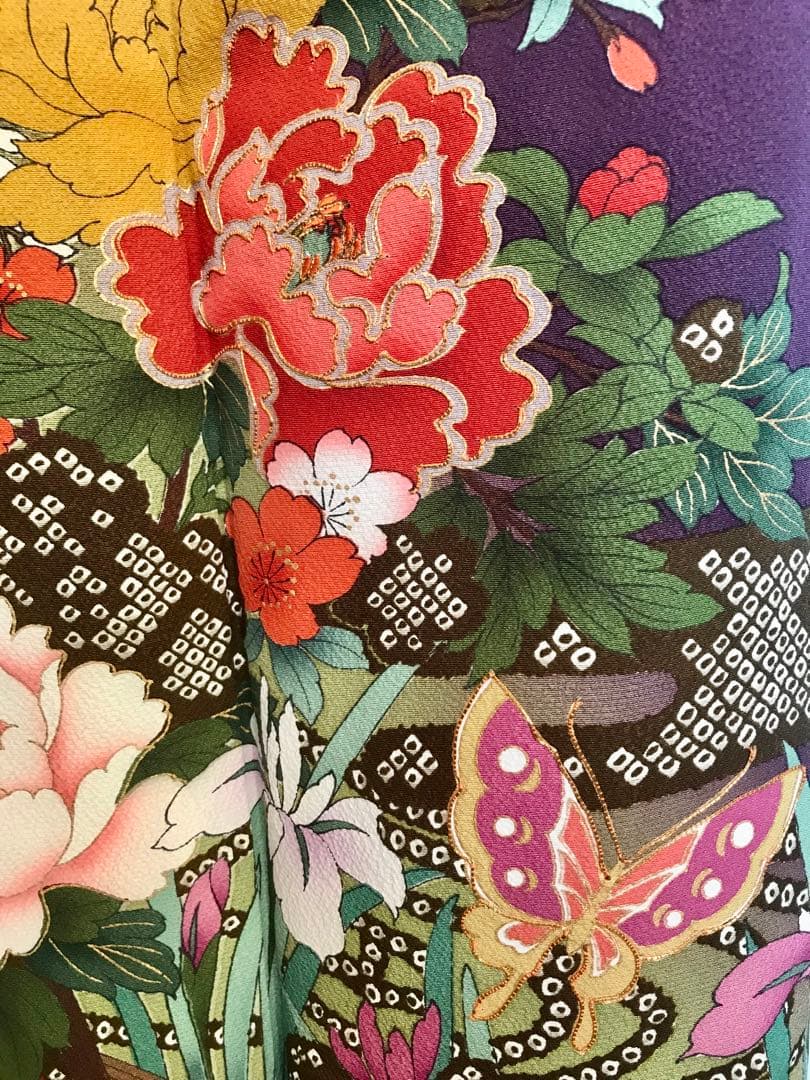 振袖　超美品　正絹　金糸刺繍　濃紫