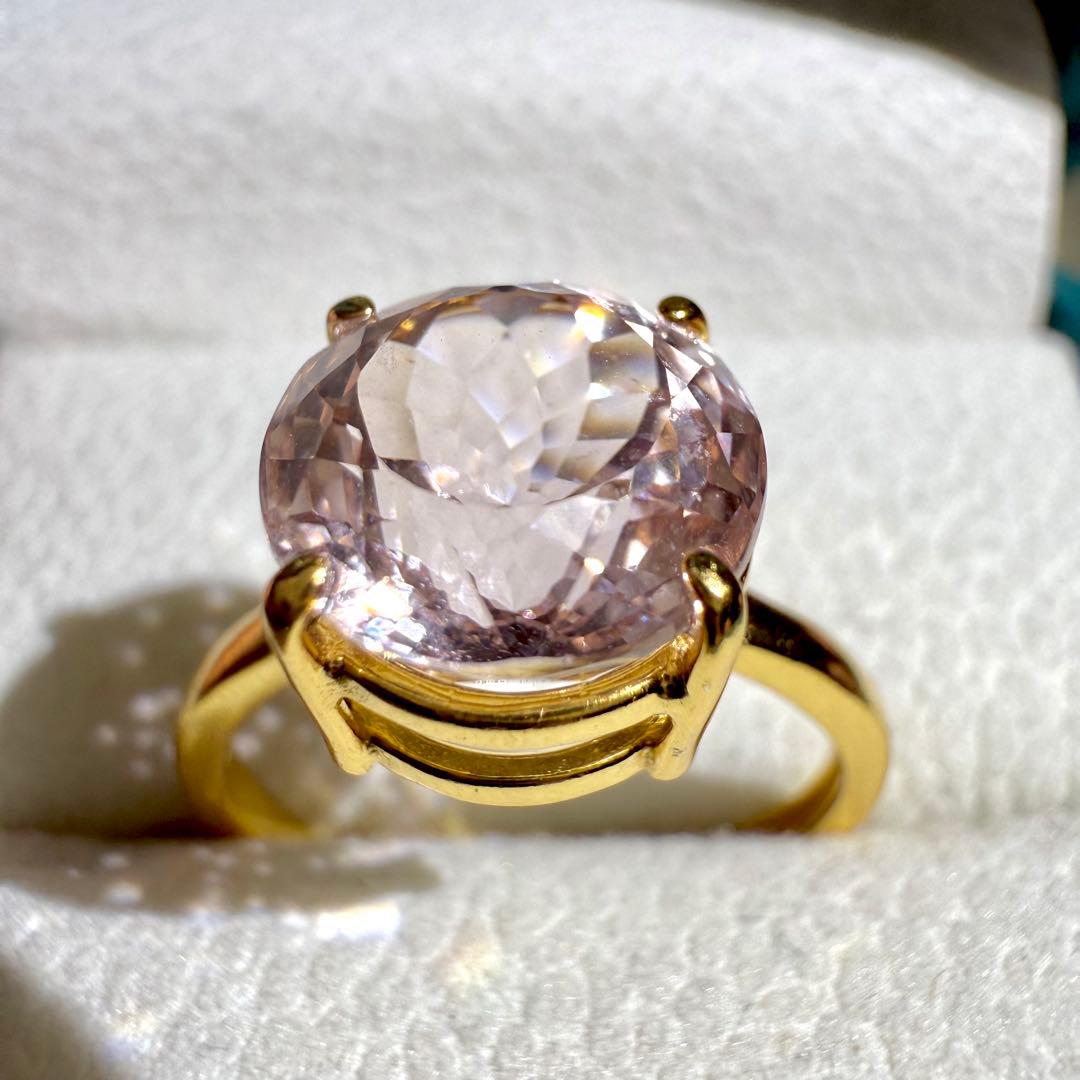 k18gp クンツァイト　ラウンド　ファセットカット　フリーサイズリング　大粒