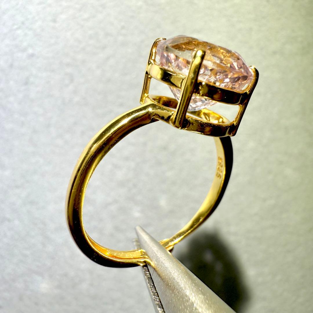 k18gp クンツァイト　ラウンド　ファセットカット　フリーサイズリング　大粒