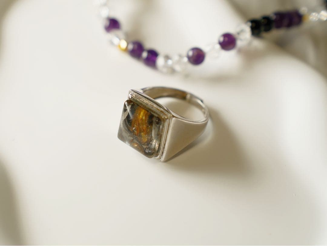 【宇宙の宝石】セリコ パラサイト隕石　S925 四角形　リング（フリーサイズ）