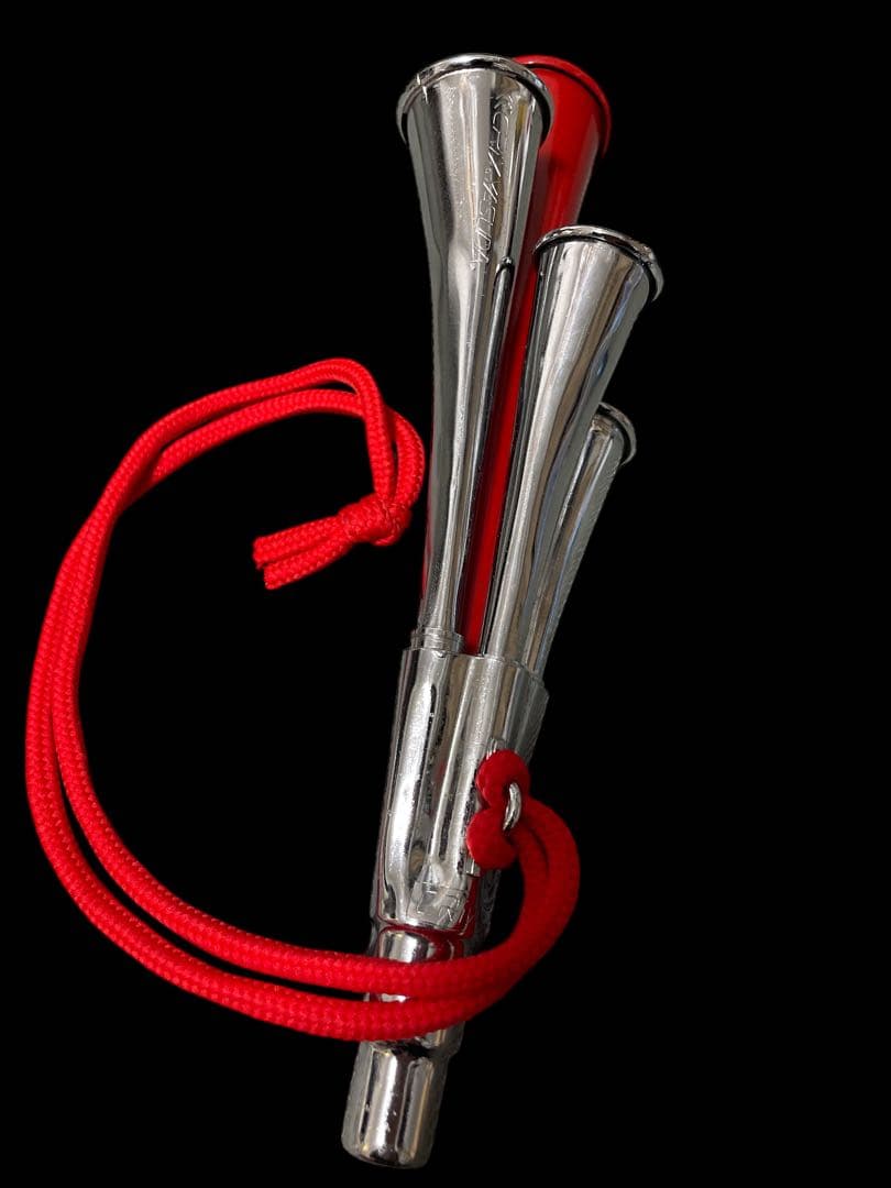 応援用4連ホイッスル シルバー/レッド　CRIX YASUDA チアホーン