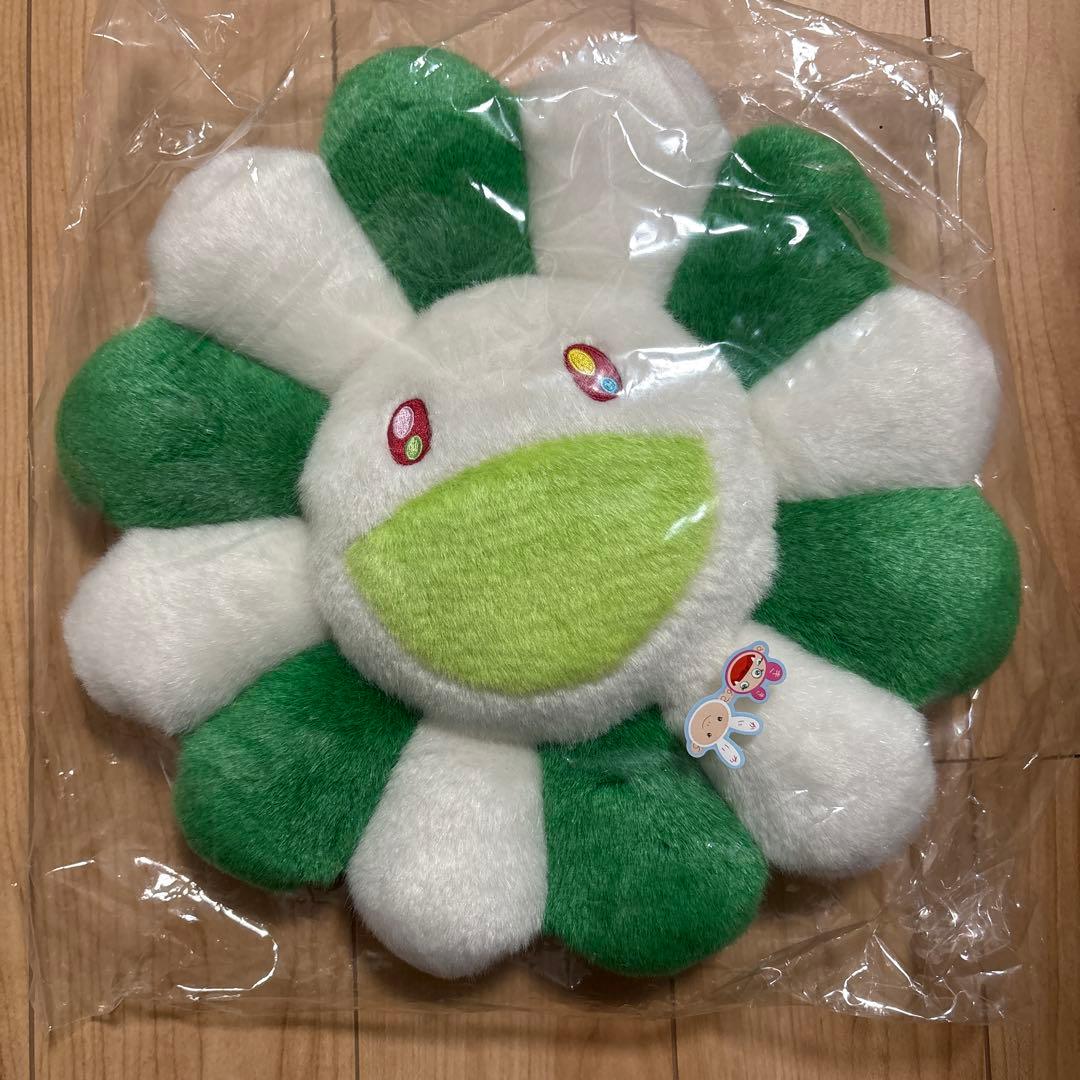 村上隆 カイカイキキ お花クッション　グリーン　ホワイト