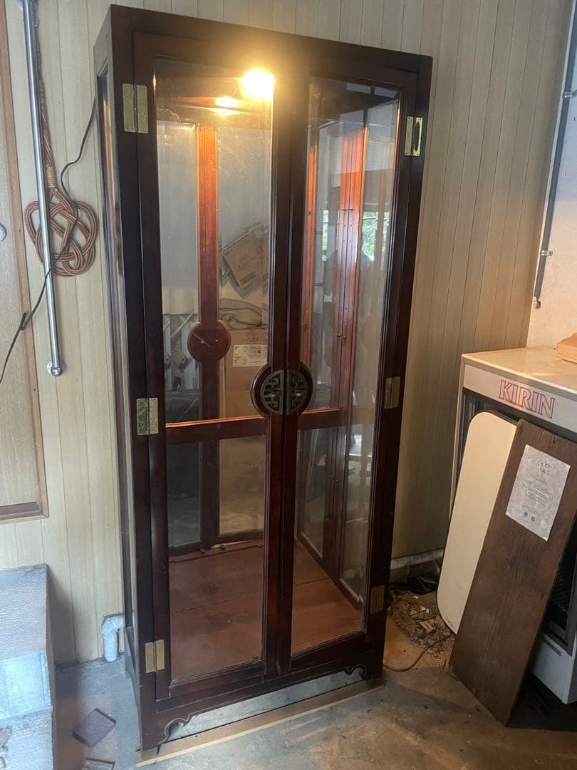 ビンテージ　木製　ガラスキャビネット