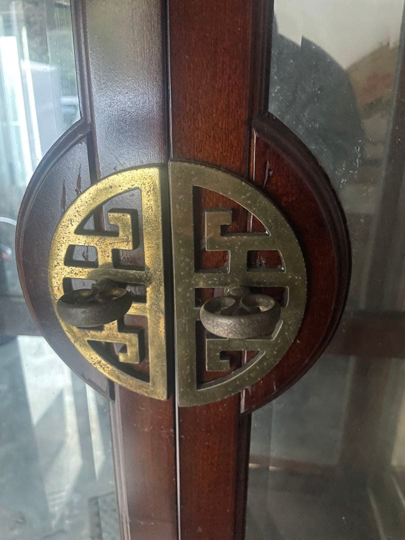 ビンテージ　木製　ガラスキャビネット