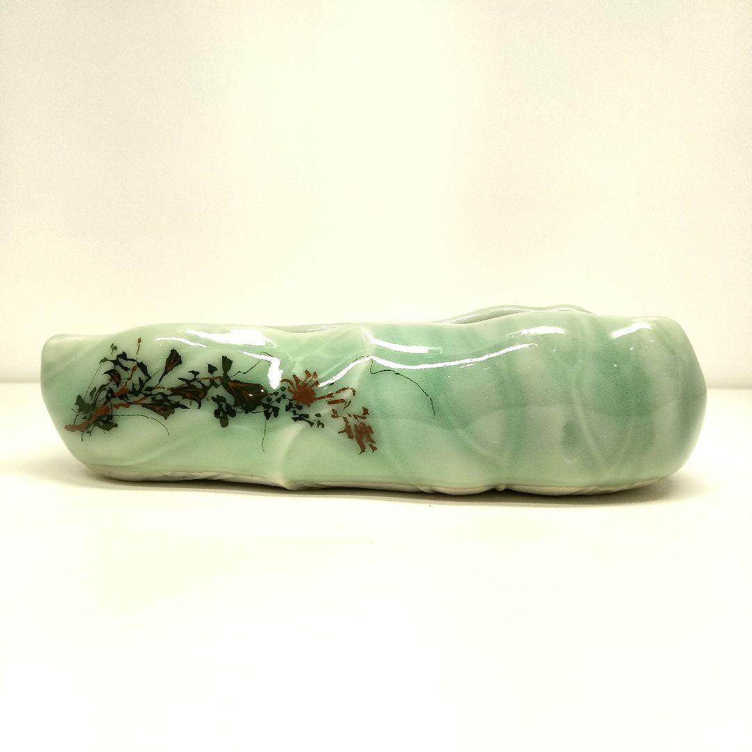 Ｒ397-1 明治期 瀬戸焼 白雲在銘 筆洗 漢詩絵付碧江 DD