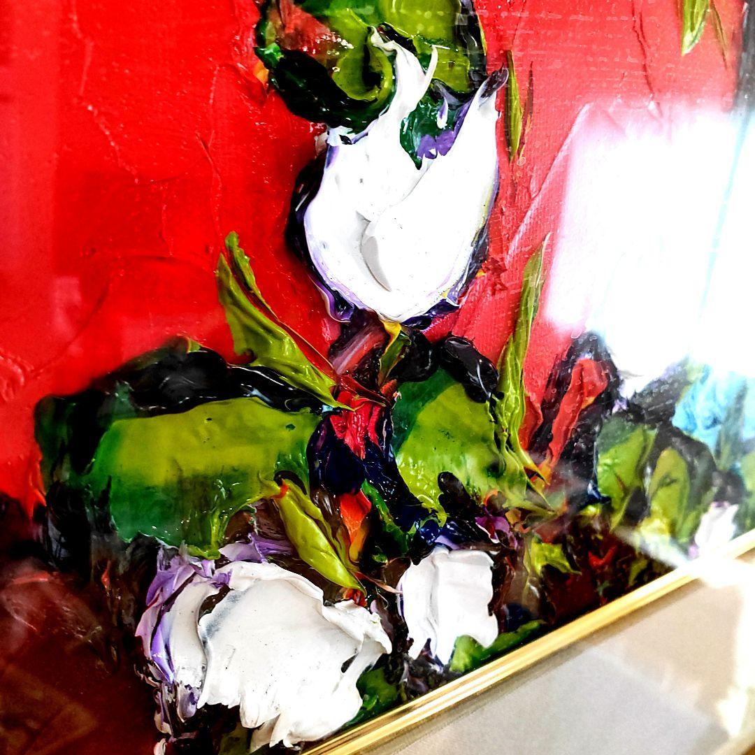 美品✨️油絵　アントワンキニブリー　レッド&ホワイト　64.5×74.5