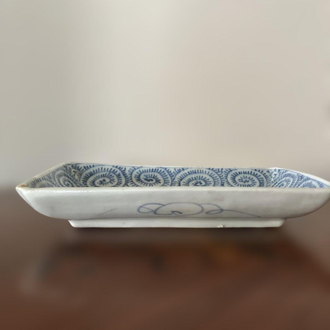 古伊万里染め付け　長角皿　蛸唐草　　切込焼