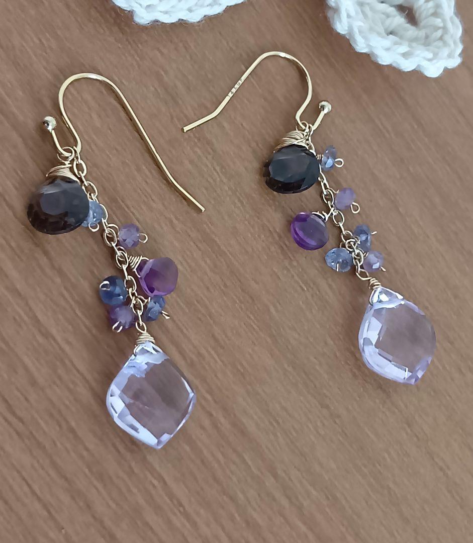 454 14kgfピンクアメジストリーフカットのチャーム