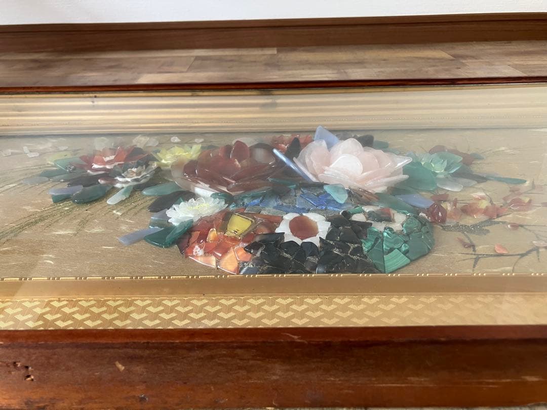 【宝石画】貴石画　雲雀作　アンティーク　レトロ　インテリア　絵