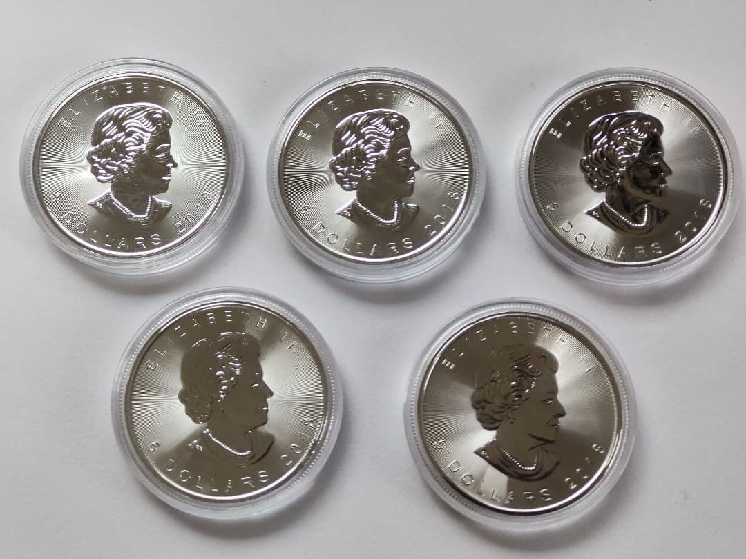 カナダ王室造幣局発行 メイプルリーフ銀貨 1オンス 5枚セット