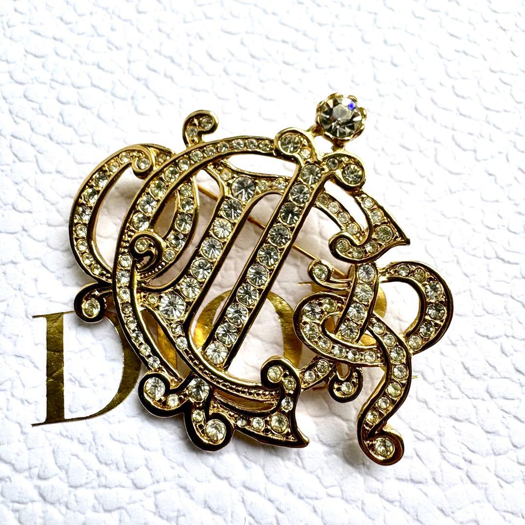極美品✨ディオール ブローチ エンブレム ラインストーン ヴィンテージ