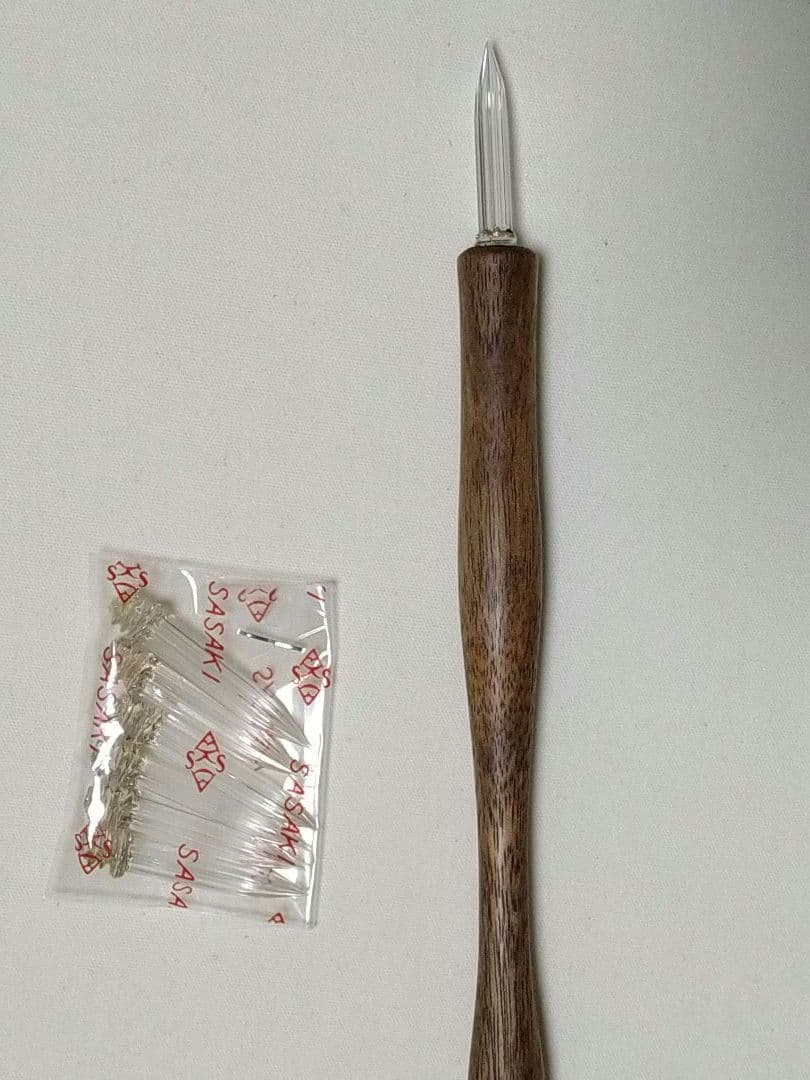 佐々木ガラスペン替先（細字•水晶6本入）/木製ペン軸セット