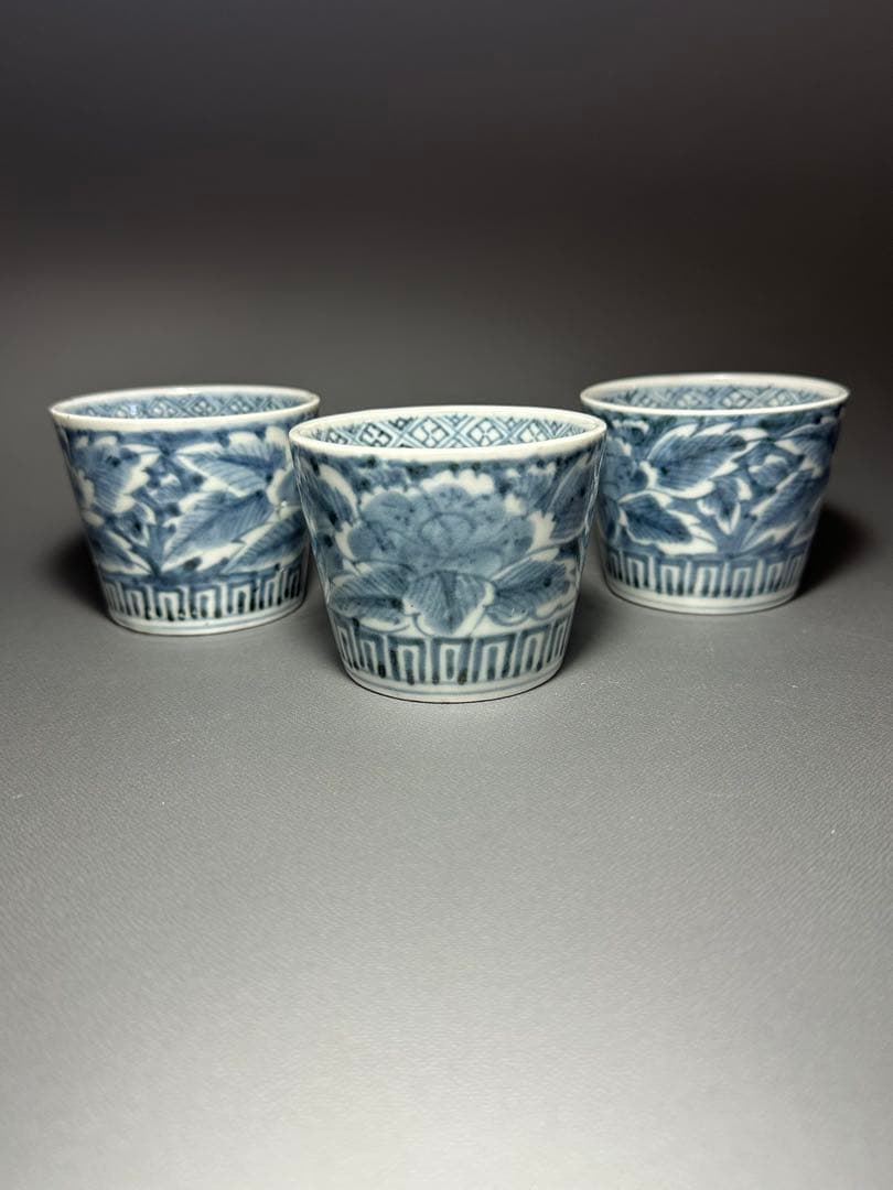 古伊万里　染付　花紋様　そば猪口　5客セット　無傷