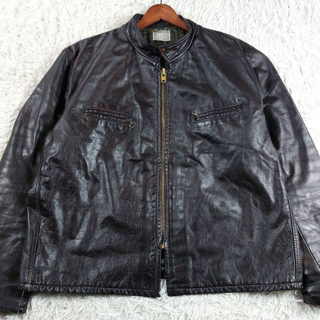 60~70s 希少 シングルレザーライダース 五角形TALON 逆ハの字ジップ