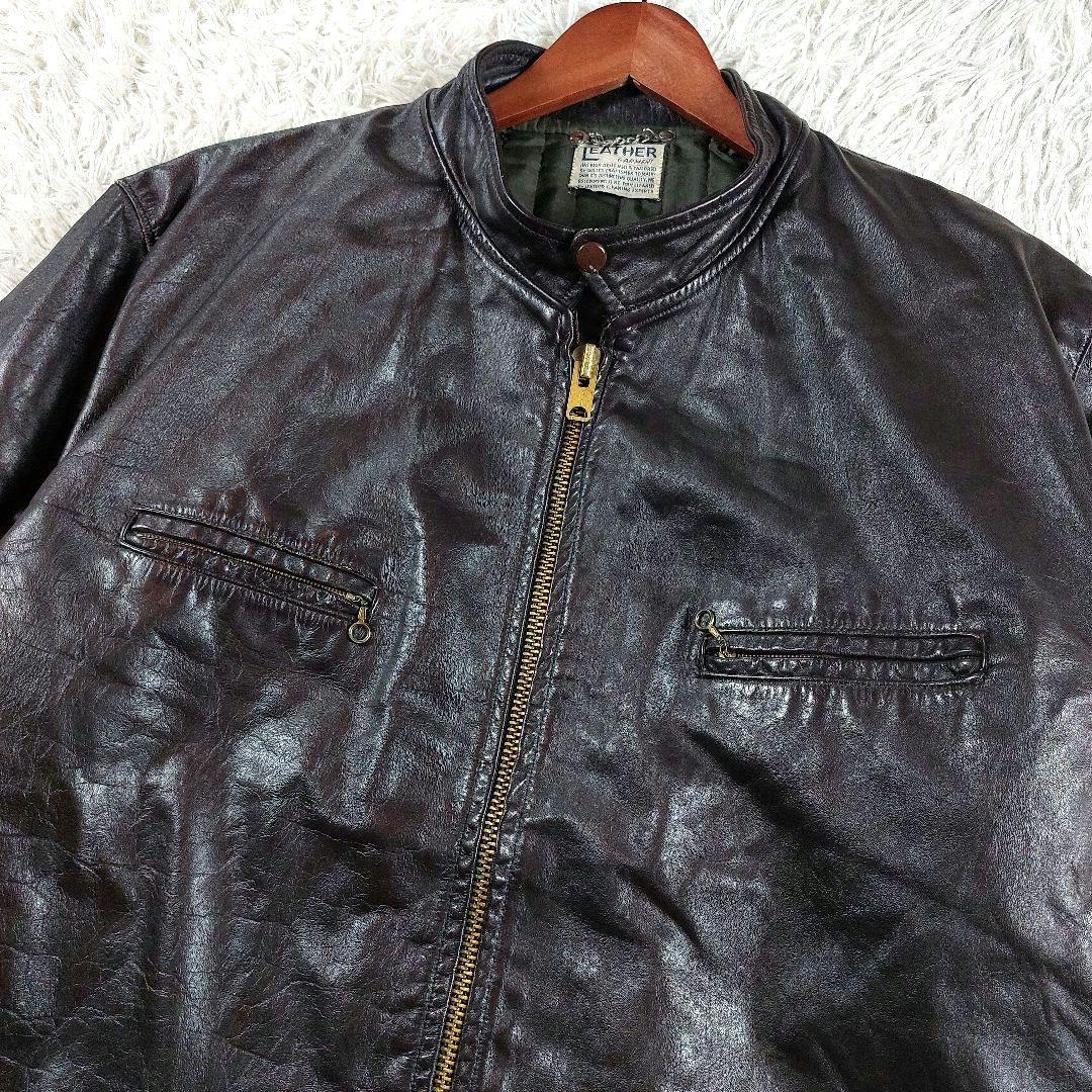 60~70s 希少 シングルレザーライダース 五角形TALON 逆ハの字ジップ