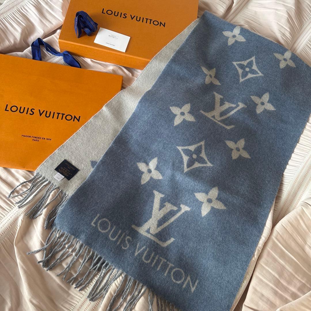 ルイヴィトン マフラー レイキャビック ライトブルー×グレーM75704