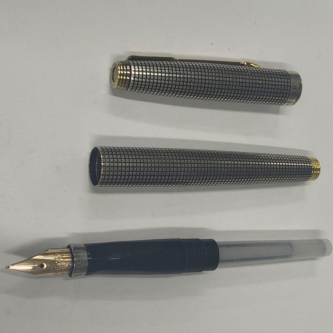 Parker ペン先14Kゴールド　チェック柄 万年筆 スターリングシルバー