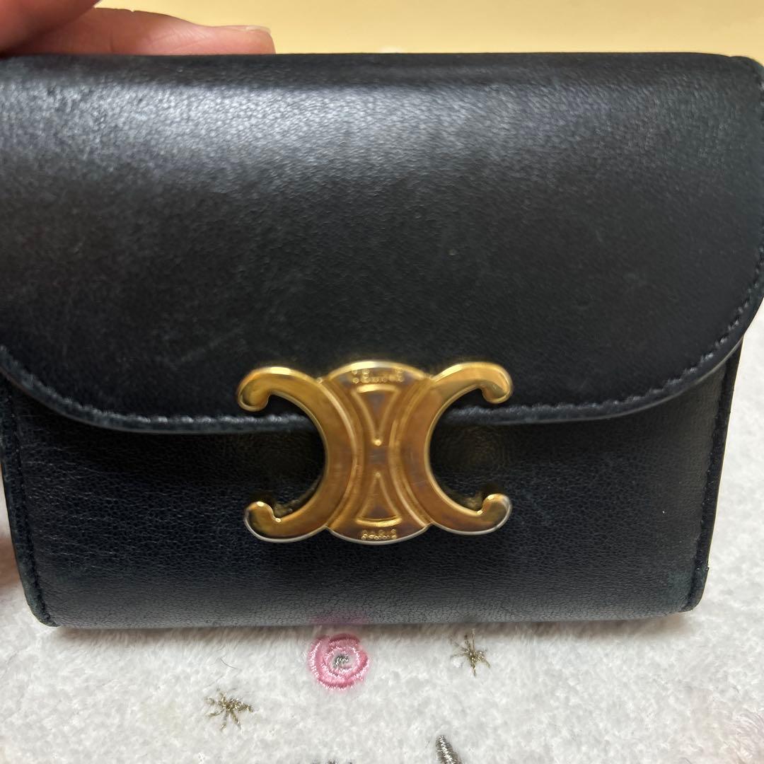 CELINE黒レザー三つ折り財布 ゴールド金具