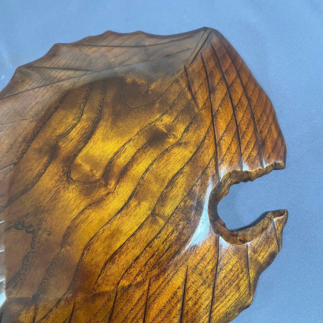 杢桑拭漆盛器(木の葉) 茶　木工芸　 №8720