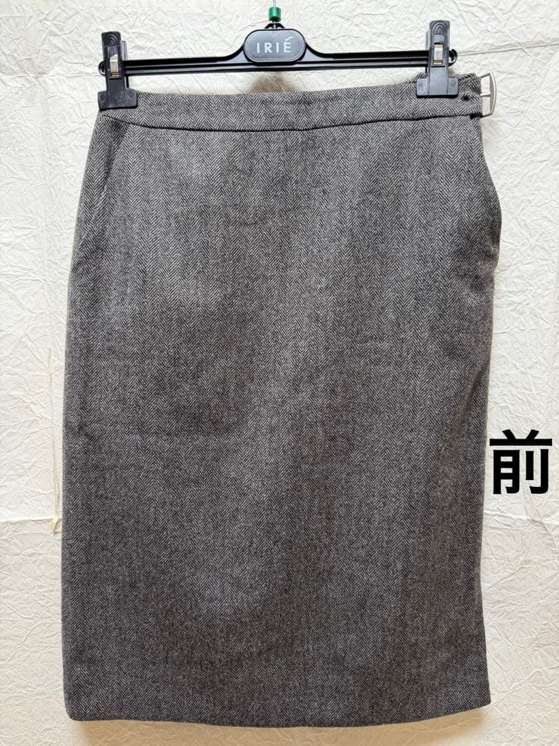 エルメス HERMES チャコールグレー ヘリンボーン タイトスカート38サイズ
