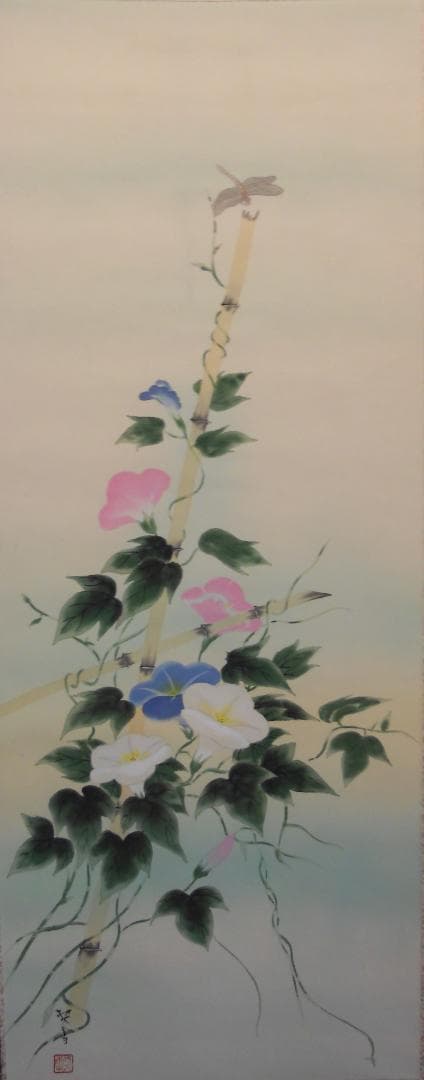 掛け軸 契雪 朝顔 絹本 希少 軸装 茶道具 掛軸 美品 です。