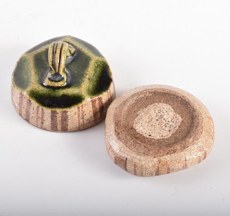 茶道具　織部焼　はじき織部　香合　極め箱　M　R4917