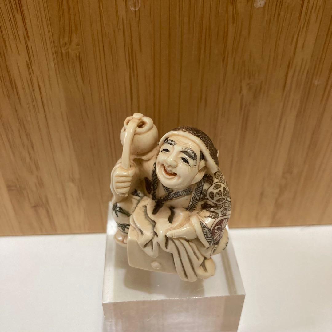 骨董 骨董品 根付け 根付 マンモス 置物 在銘 山口提げ物 彫刻