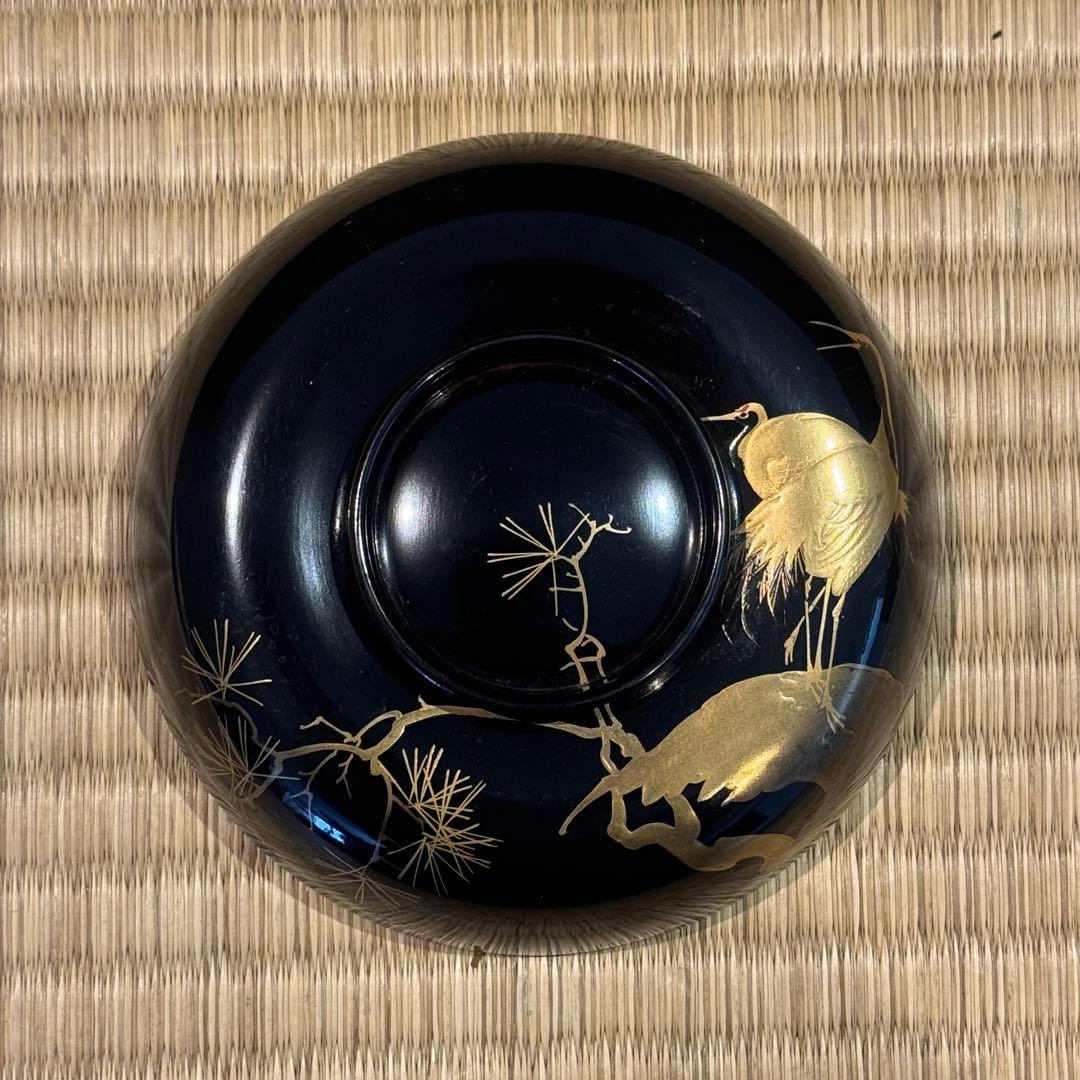 はなさん　輪島塗 松鶴図金蒔絵 黒漆 吸物椀 3客