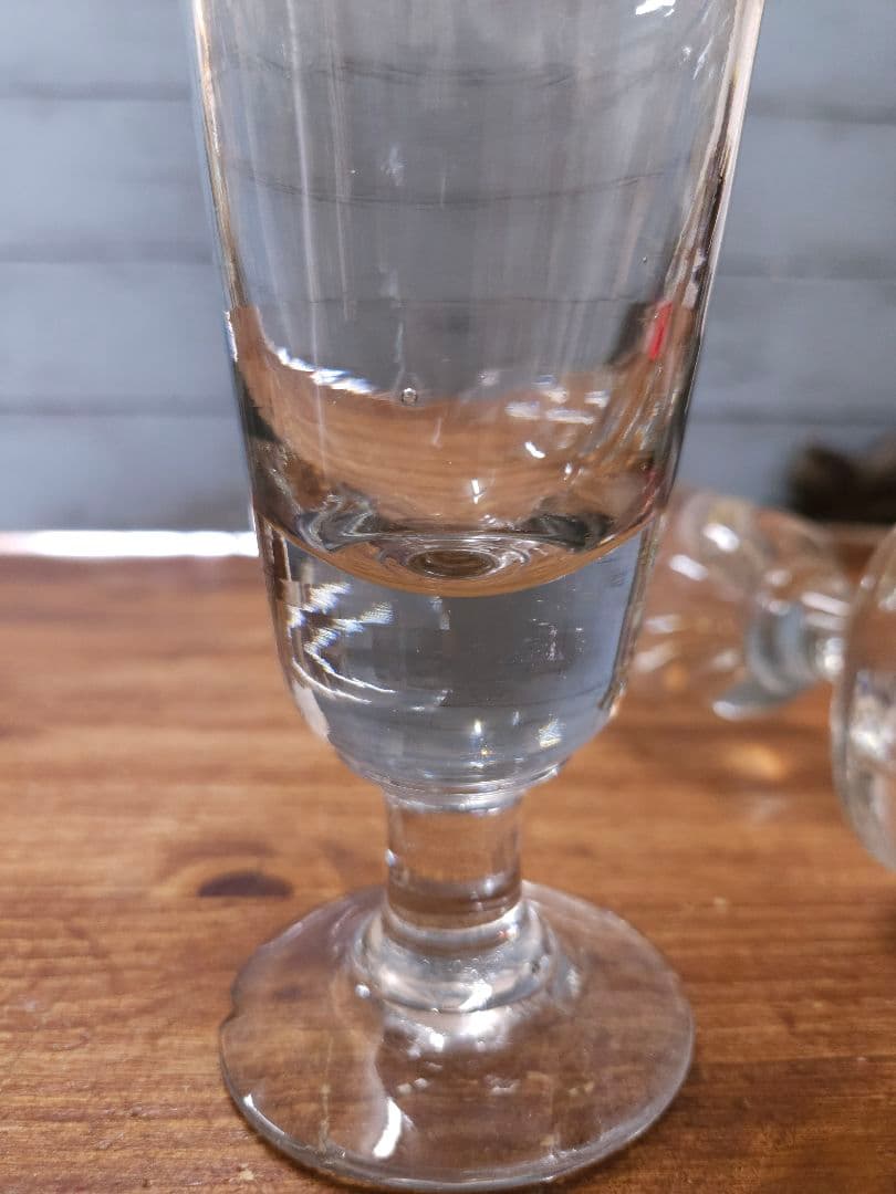 フランス アンティーク アブサングラス 2脚セット 厚手の吹き硝子 ウランガラス