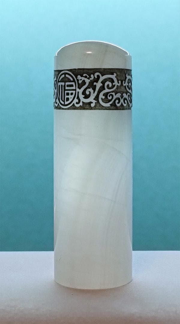 白玉の印材と印泥壺、銀装飾・紅玉　中国・深圳【松源工芸】