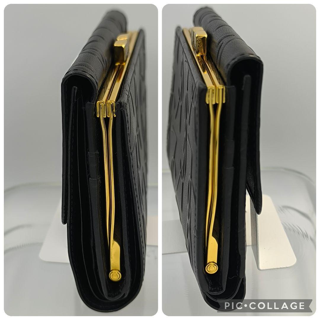 極美品✨Yves Saint Laurent レザー がま口 三つ折り財布 黒