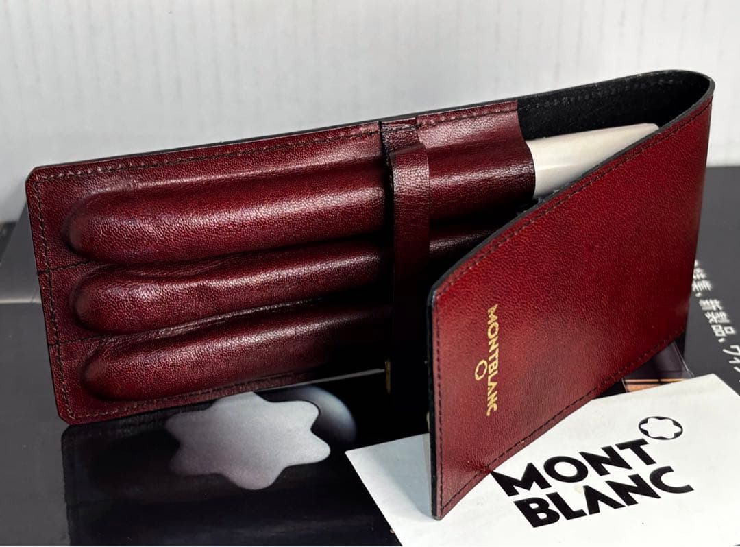 モンブラン　⭐️極上保管ボルドー美品⭐️ヴィンテージ本革セパレート型ペンポーチ3本差